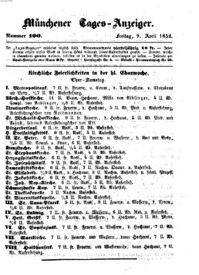 Münchener Tages-Anzeiger Freitag 9. April 1852