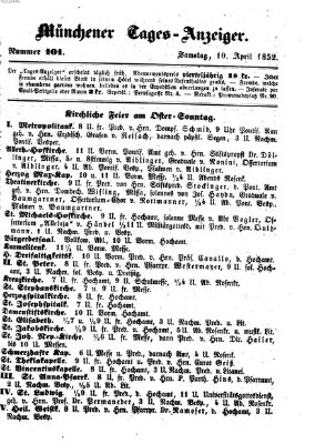 Münchener Tages-Anzeiger Samstag 10. April 1852