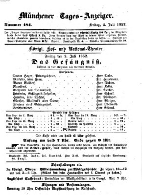 Münchener Tages-Anzeiger Freitag 2. Juli 1852