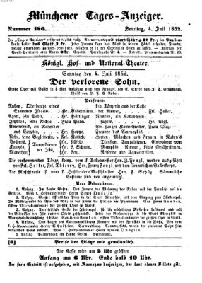 Münchener Tages-Anzeiger Sonntag 4. Juli 1852