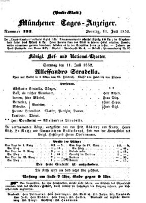 Münchener Tages-Anzeiger Sonntag 11. Juli 1852