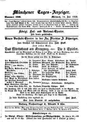 Münchener Tages-Anzeiger Mittwoch 14. Juli 1852