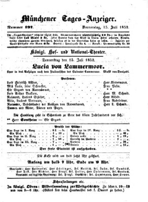 Münchener Tages-Anzeiger Donnerstag 15. Juli 1852