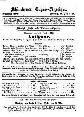 Münchener Tages-Anzeiger Sonntag 18. Juli 1852