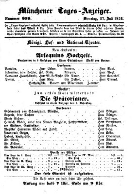 Münchener Tages-Anzeiger Dienstag 27. Juli 1852