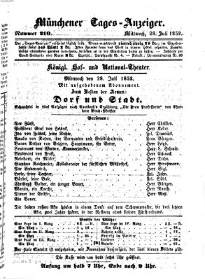 Münchener Tages-Anzeiger Mittwoch 28. Juli 1852