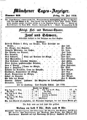 Münchener Tages-Anzeiger Freitag 30. Juli 1852