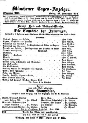 Münchener Tages-Anzeiger Freitag 24. September 1852