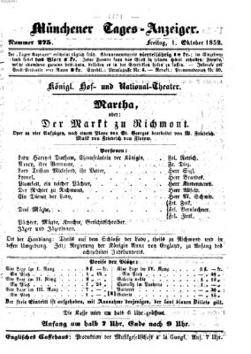 Münchener Tages-Anzeiger Freitag 1. Oktober 1852