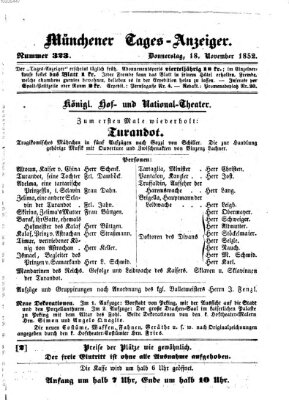 Münchener Tages-Anzeiger Donnerstag 18. November 1852