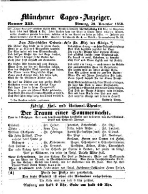 Münchener Tages-Anzeiger Dienstag 30. November 1852