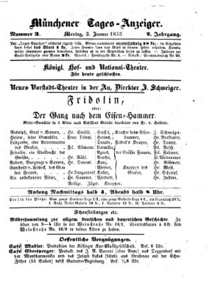 Münchener Tages-Anzeiger Montag 3. Januar 1853