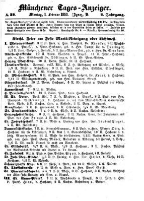 Münchener Tages-Anzeiger Dienstag 1. Februar 1853