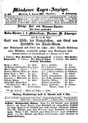 Münchener Tages-Anzeiger Mittwoch 9. Februar 1853