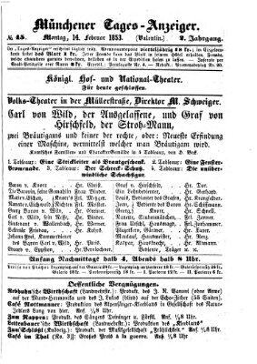 Münchener Tages-Anzeiger Montag 14. Februar 1853