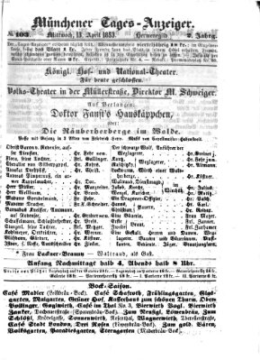 Münchener Tages-Anzeiger Mittwoch 13. April 1853