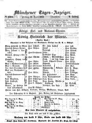 Münchener Tages-Anzeiger Freitag 15. April 1853