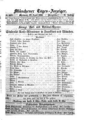 Münchener Tages-Anzeiger Mittwoch 27. April 1853