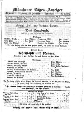 Münchener Tages-Anzeiger Freitag 29. Juli 1853