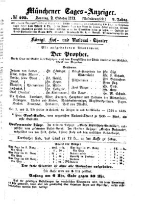 Münchener Tages-Anzeiger Sonntag 2. Oktober 1853