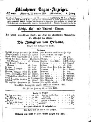 Münchener Tages-Anzeiger Mittwoch 12. Oktober 1853