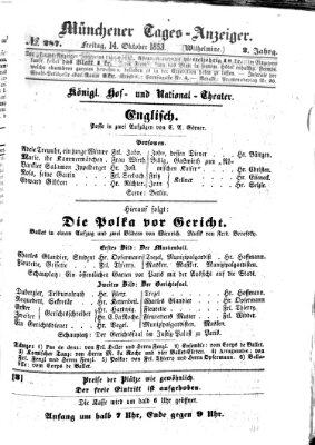 Münchener Tages-Anzeiger Freitag 14. Oktober 1853