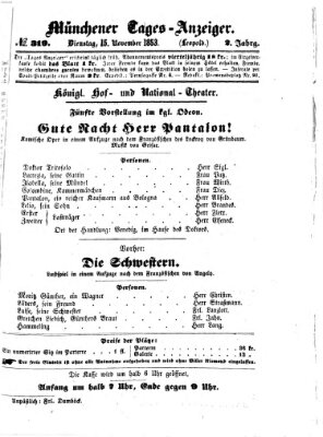 Münchener Tages-Anzeiger Dienstag 15. November 1853