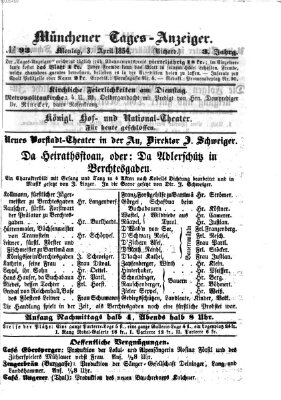 Münchener Tages-Anzeiger Montag 3. April 1854