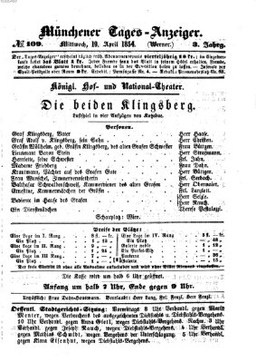 Münchener Tages-Anzeiger Mittwoch 19. April 1854