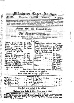 Münchener Tages-Anzeiger Donnerstag 1. Juni 1854