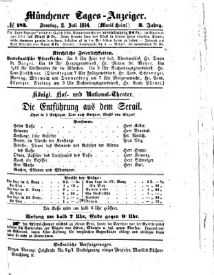 Münchener Tages-Anzeiger Sonntag 2. Juli 1854