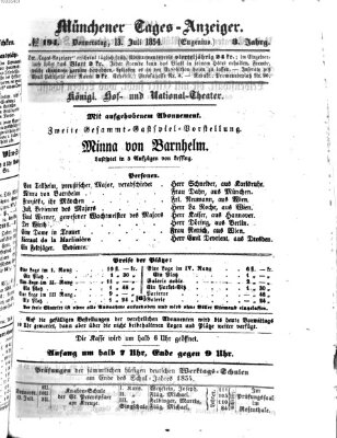 Münchener Tages-Anzeiger Donnerstag 13. Juli 1854