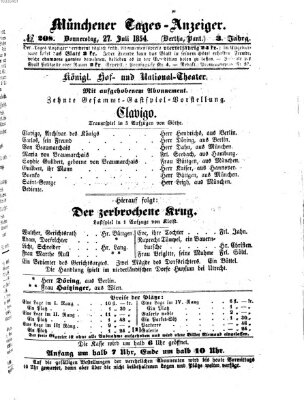 Münchener Tages-Anzeiger Donnerstag 27. Juli 1854