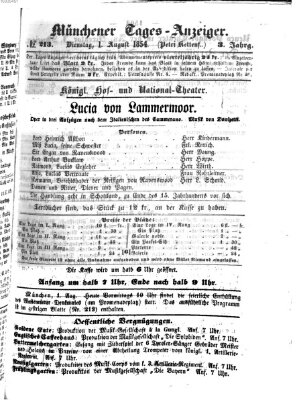 Münchener Tages-Anzeiger Dienstag 1. August 1854