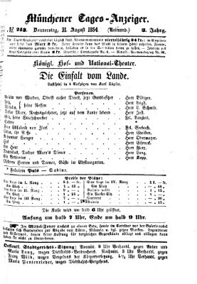 Münchener Tages-Anzeiger Donnerstag 31. August 1854