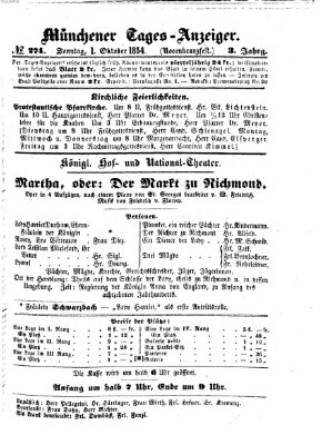 Münchener Tages-Anzeiger Sonntag 1. Oktober 1854