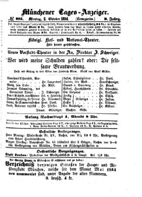 Münchener Tages-Anzeiger Montag 2. Oktober 1854