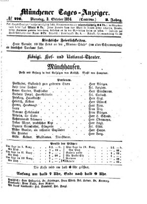 Münchener Tages-Anzeiger Dienstag 3. Oktober 1854