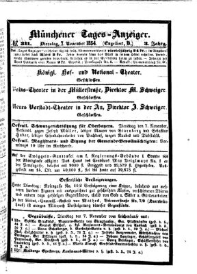 Münchener Tages-Anzeiger Dienstag 7. November 1854