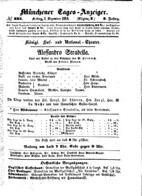 Münchener Tages-Anzeiger Freitag 1. Dezember 1854