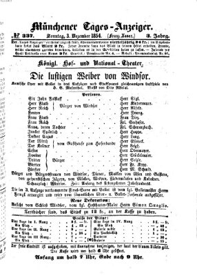 Münchener Tages-Anzeiger Sonntag 3. Dezember 1854