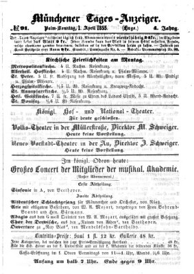 Münchener Tages-Anzeiger Sonntag 1. April 1855