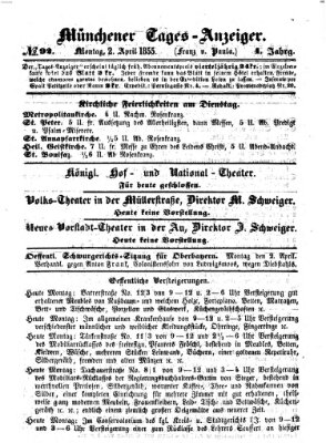 Münchener Tages-Anzeiger Montag 2. April 1855