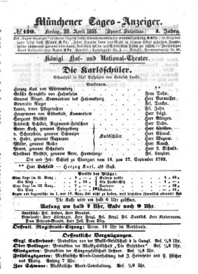 Münchener Tages-Anzeiger Freitag 20. April 1855