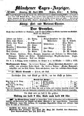 Münchener Tages-Anzeiger Sonntag 22. April 1855