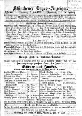 Münchener Tages-Anzeiger Sonntag 1. Juli 1855