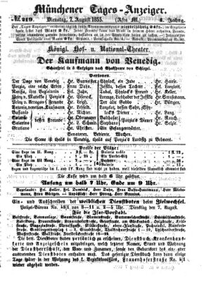 Münchener Tages-Anzeiger Dienstag 7. August 1855