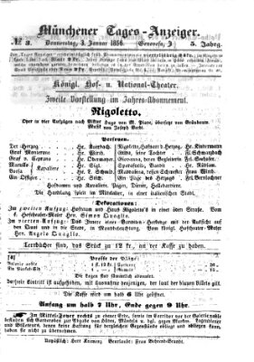 Münchener Tages-Anzeiger Donnerstag 3. Januar 1856