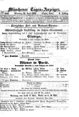 Münchener Tages-Anzeiger Dienstag 22. April 1856