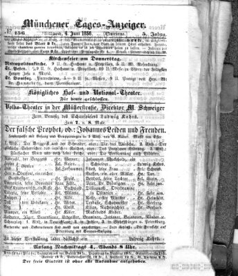 Münchener Tages-Anzeiger Mittwoch 4. Juni 1856